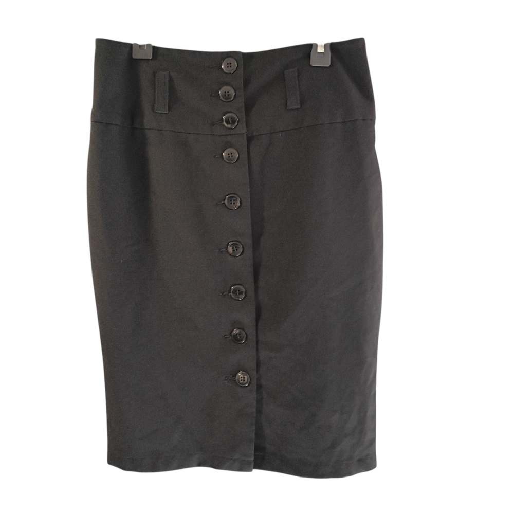 EUC Women's Size  7 Black‎ Button Knee Length Pencil Skirt Solid Business Casual
